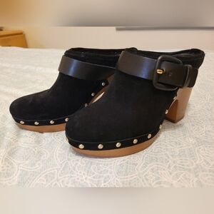 Vince Camuto Black Suede High Heeled Clogs Size 6